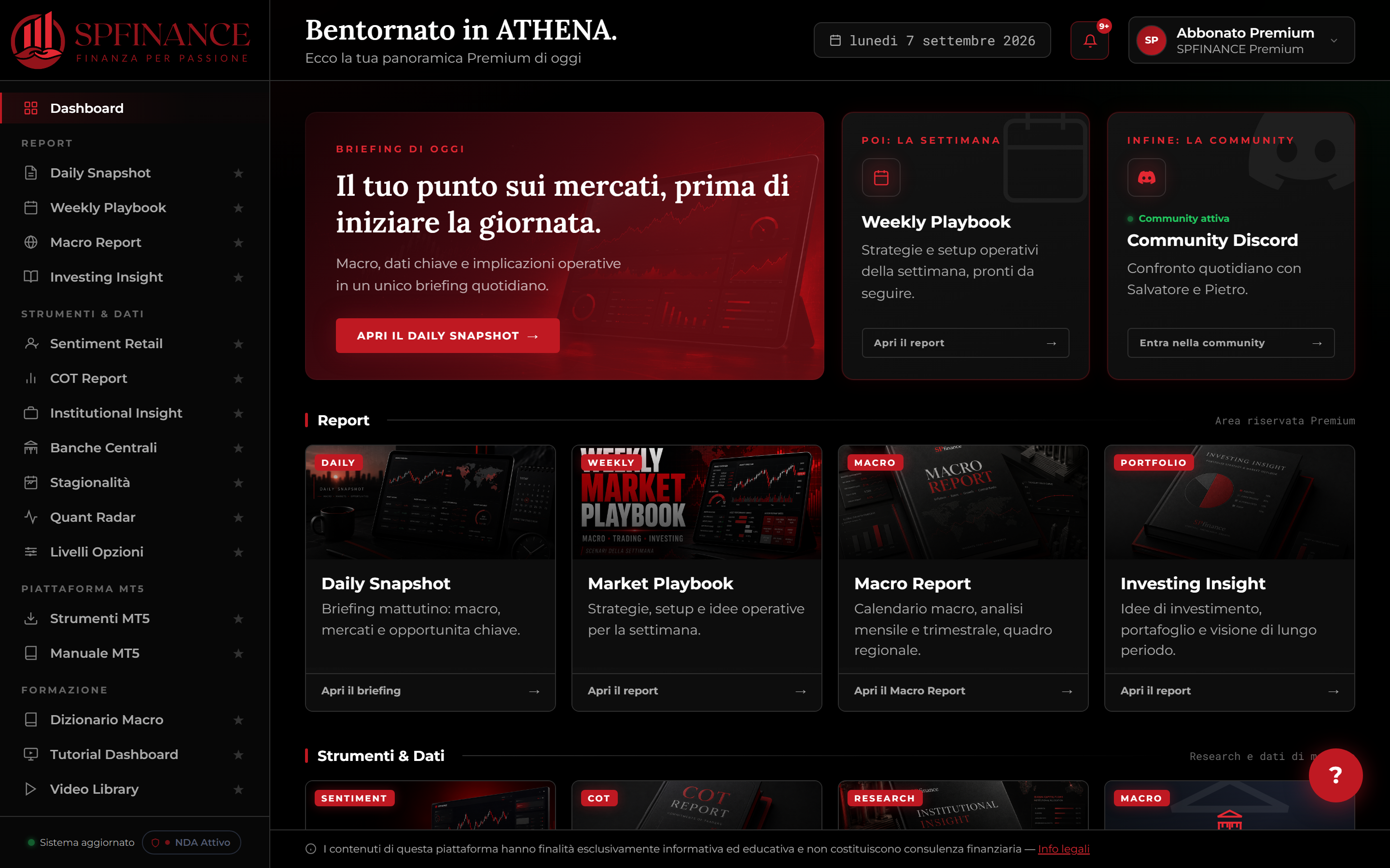 Panoramica della dashboard ATHENA